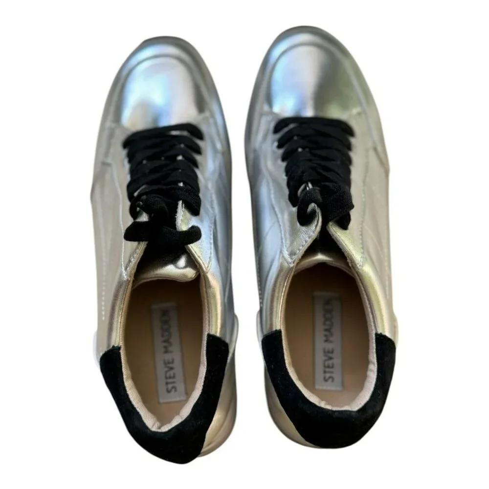 NEW Steve Madden Rizzo Silver Platform Sneakers M - Picture 5 of 12